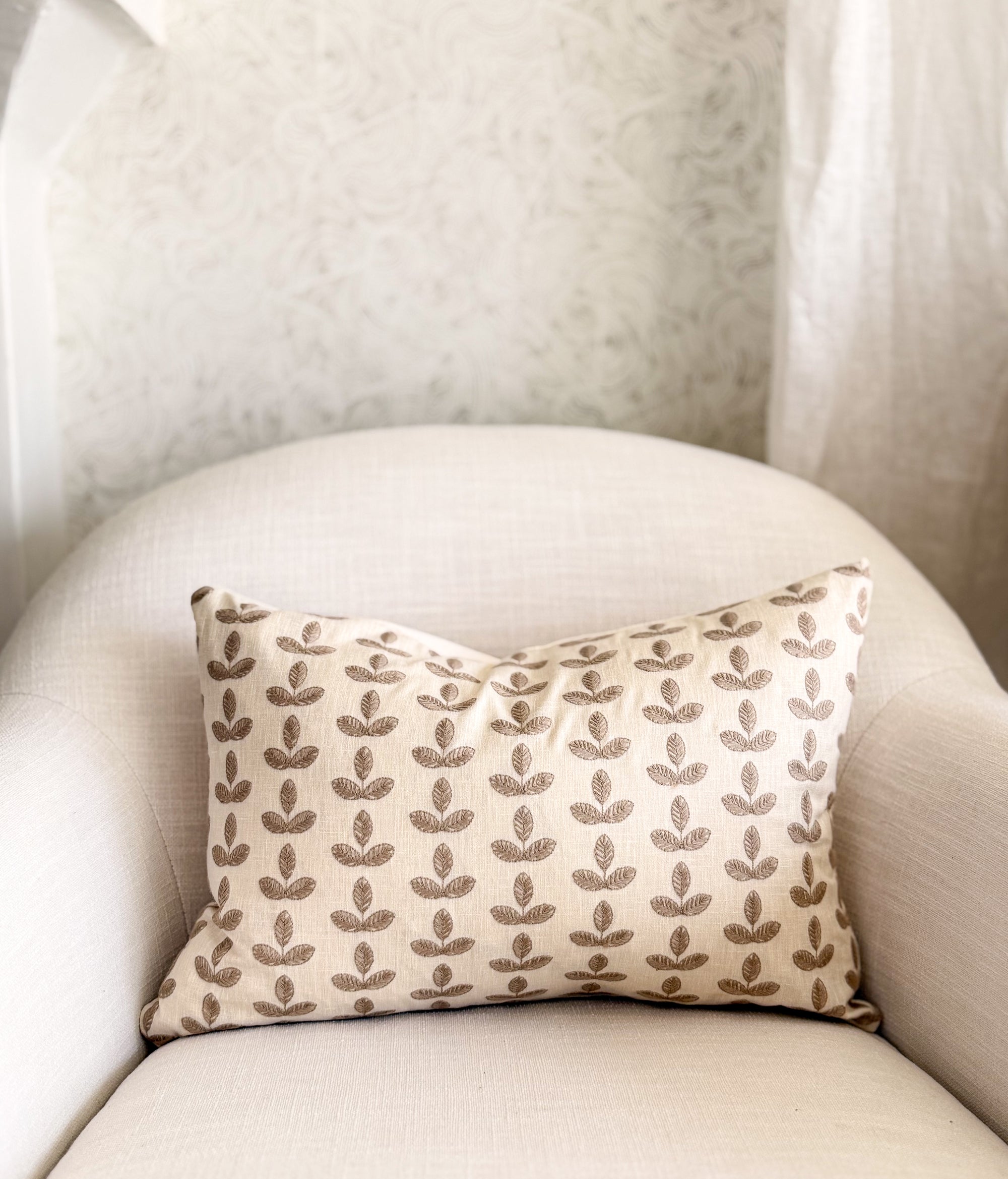 Carmel Embroidered Leaf Pillow Cover