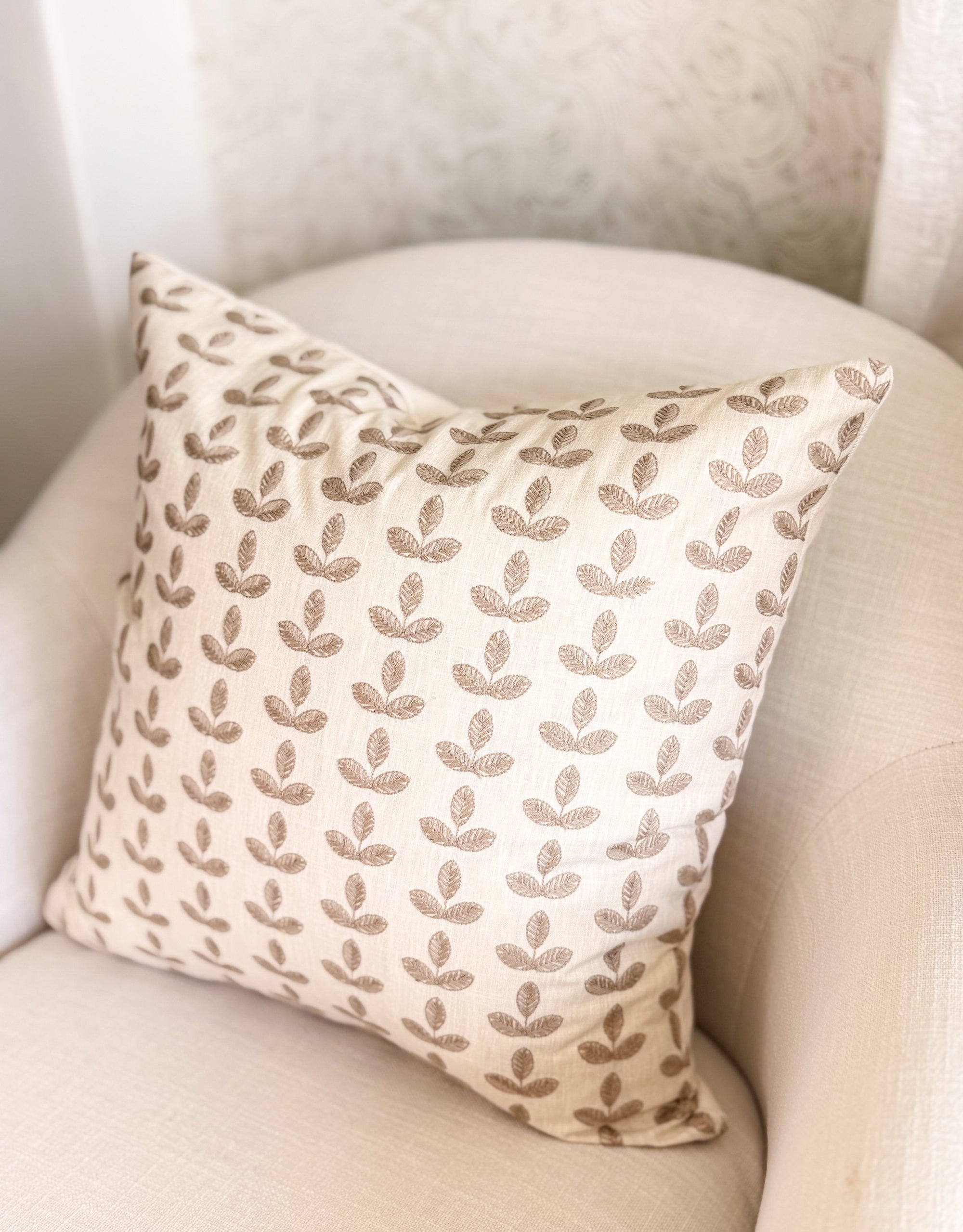 Carmel Embroidered Leaf Pillow Cover