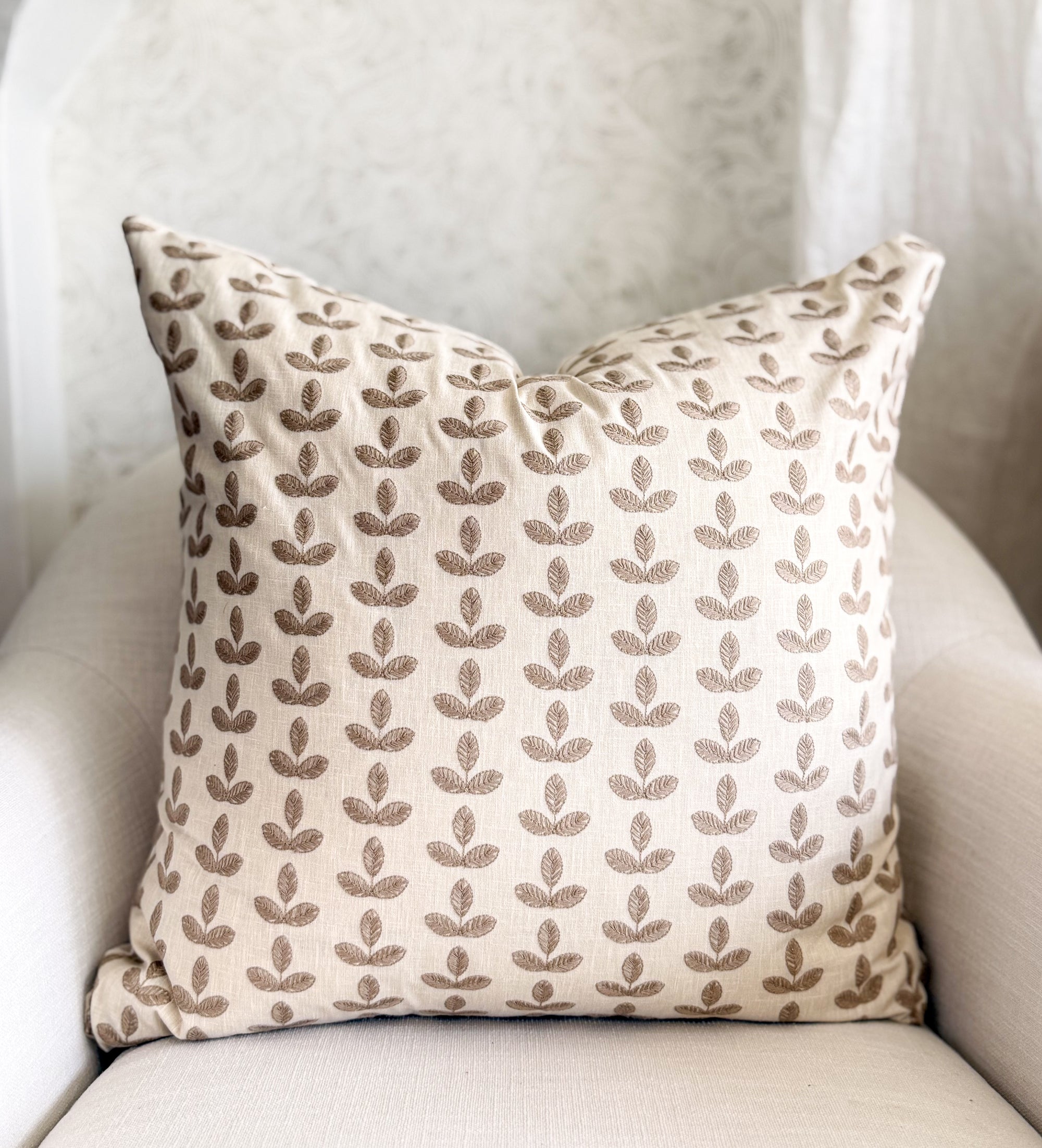 Carmel Embroidered Leaf Pillow Cover