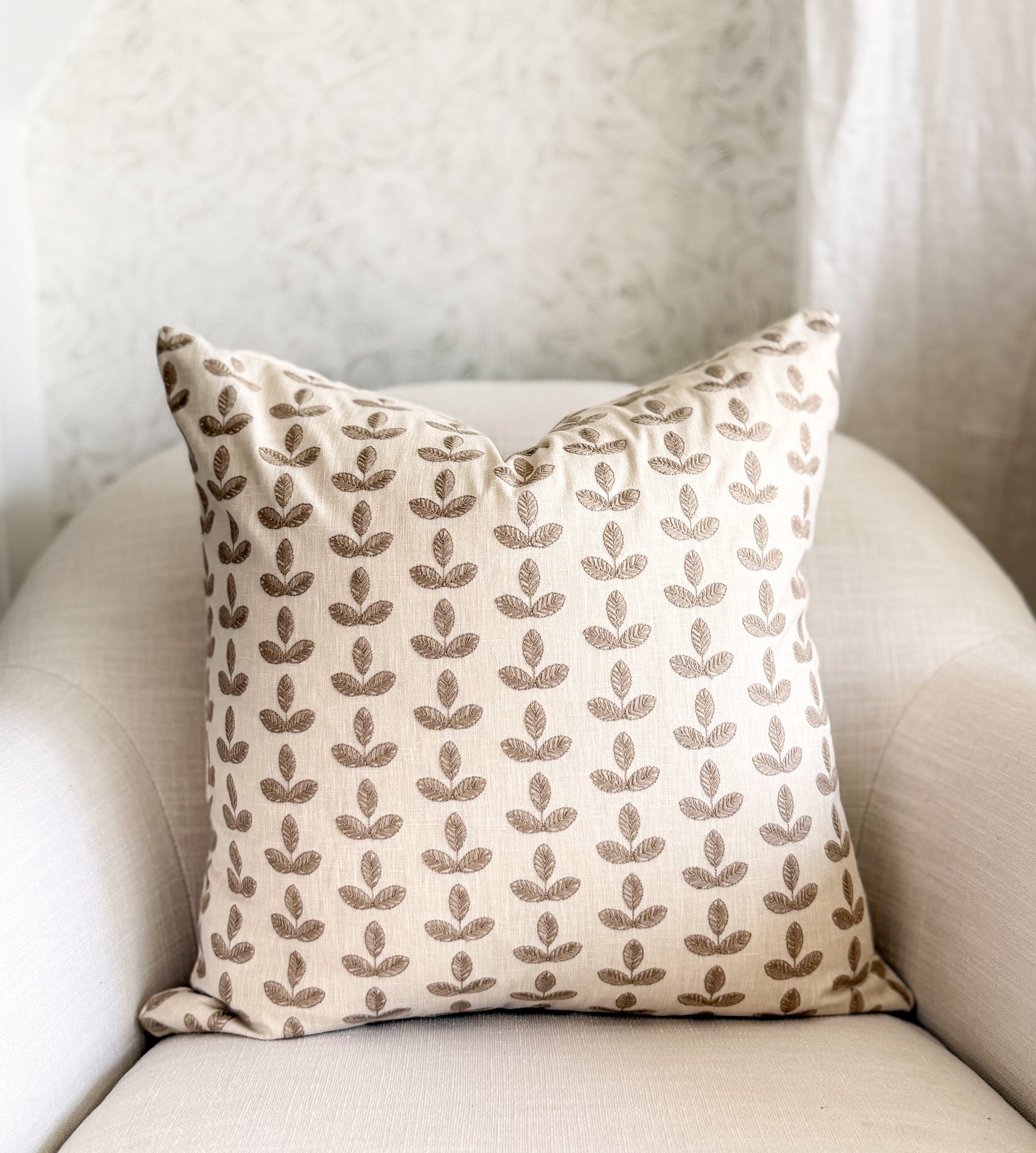 Carmel Embroidered Leaf Pillow Cover
