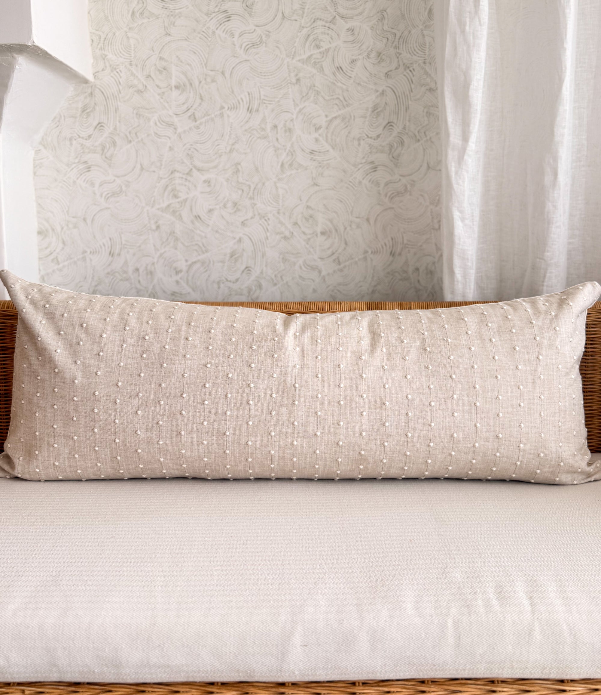 Solana Embroidered Swiss Dot Pillow Cover - Linen