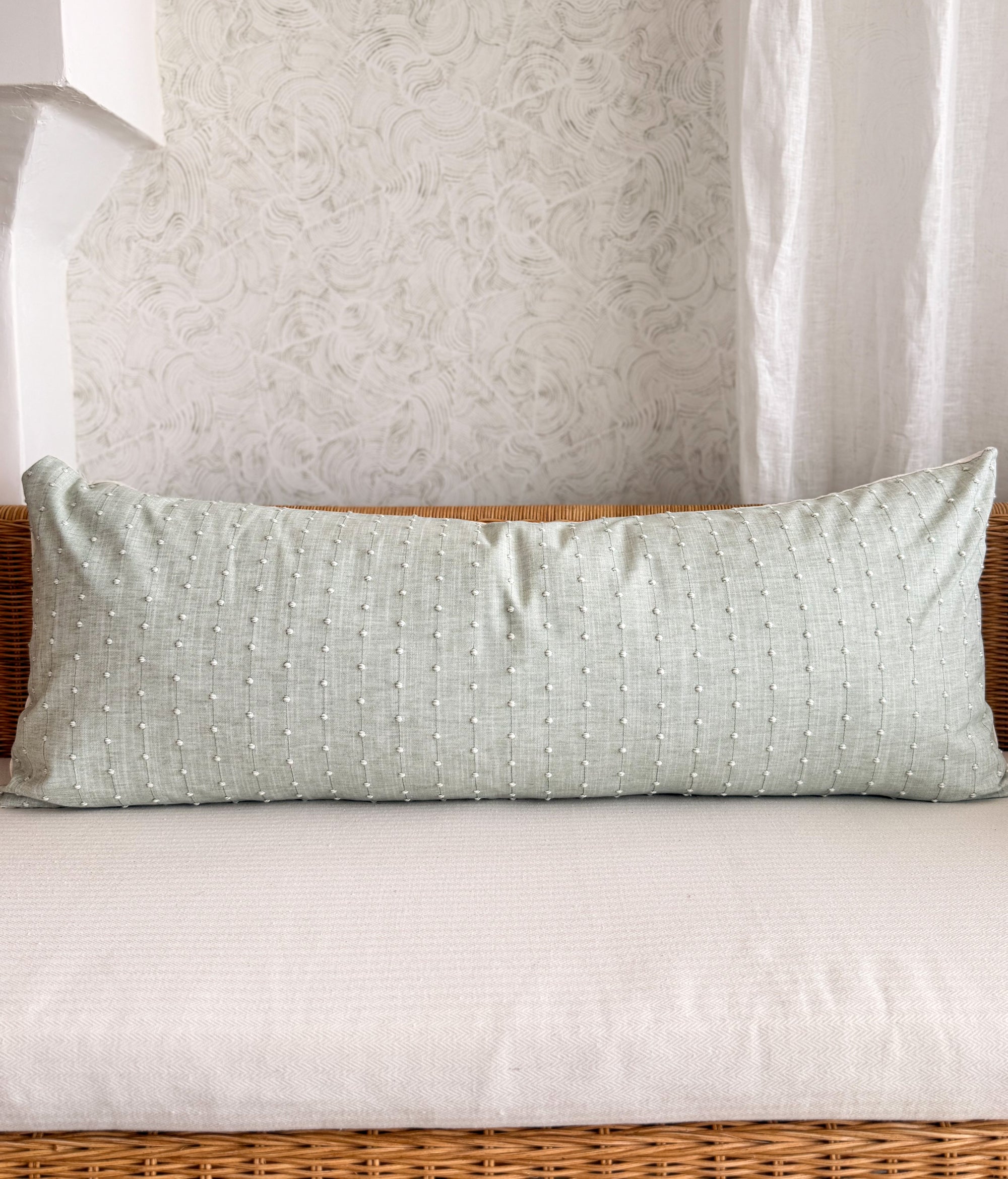 Solana Embroidered Swiss Dot Pillow Cover - Mist