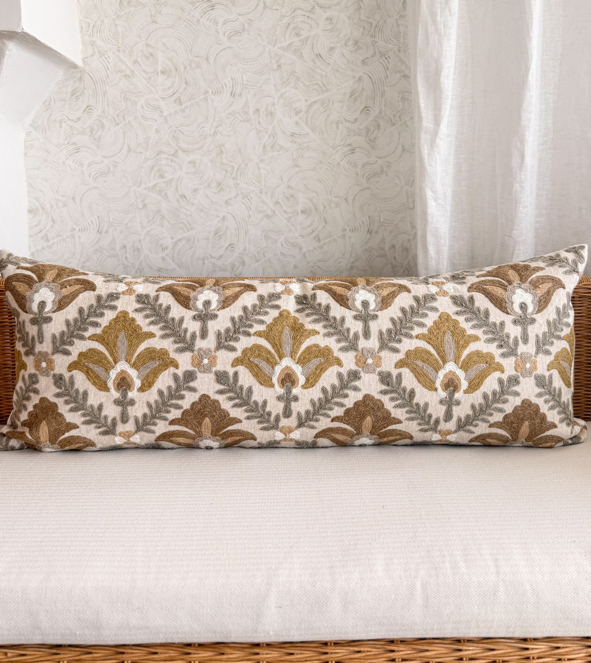 Montecito Floral Embroidered Crewel Pillow Cover - Golden