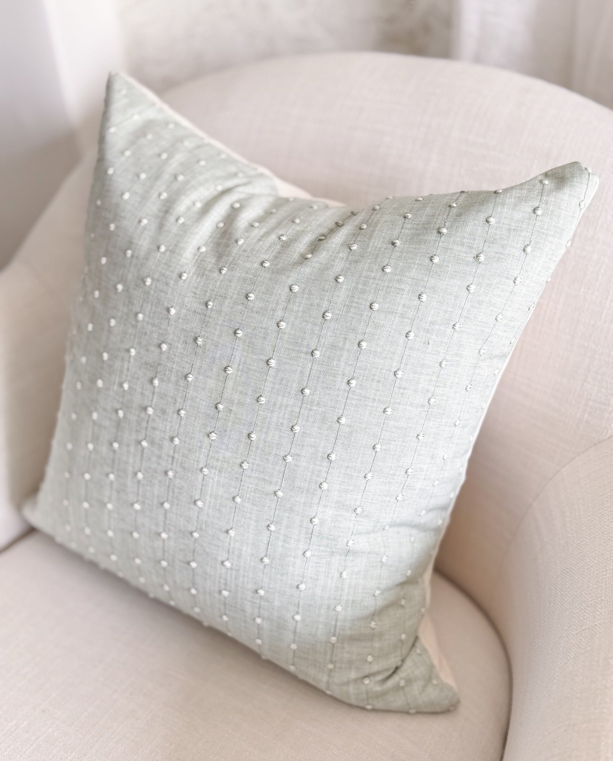Solana Embroidered Swiss Dot Pillow Cover - Mist