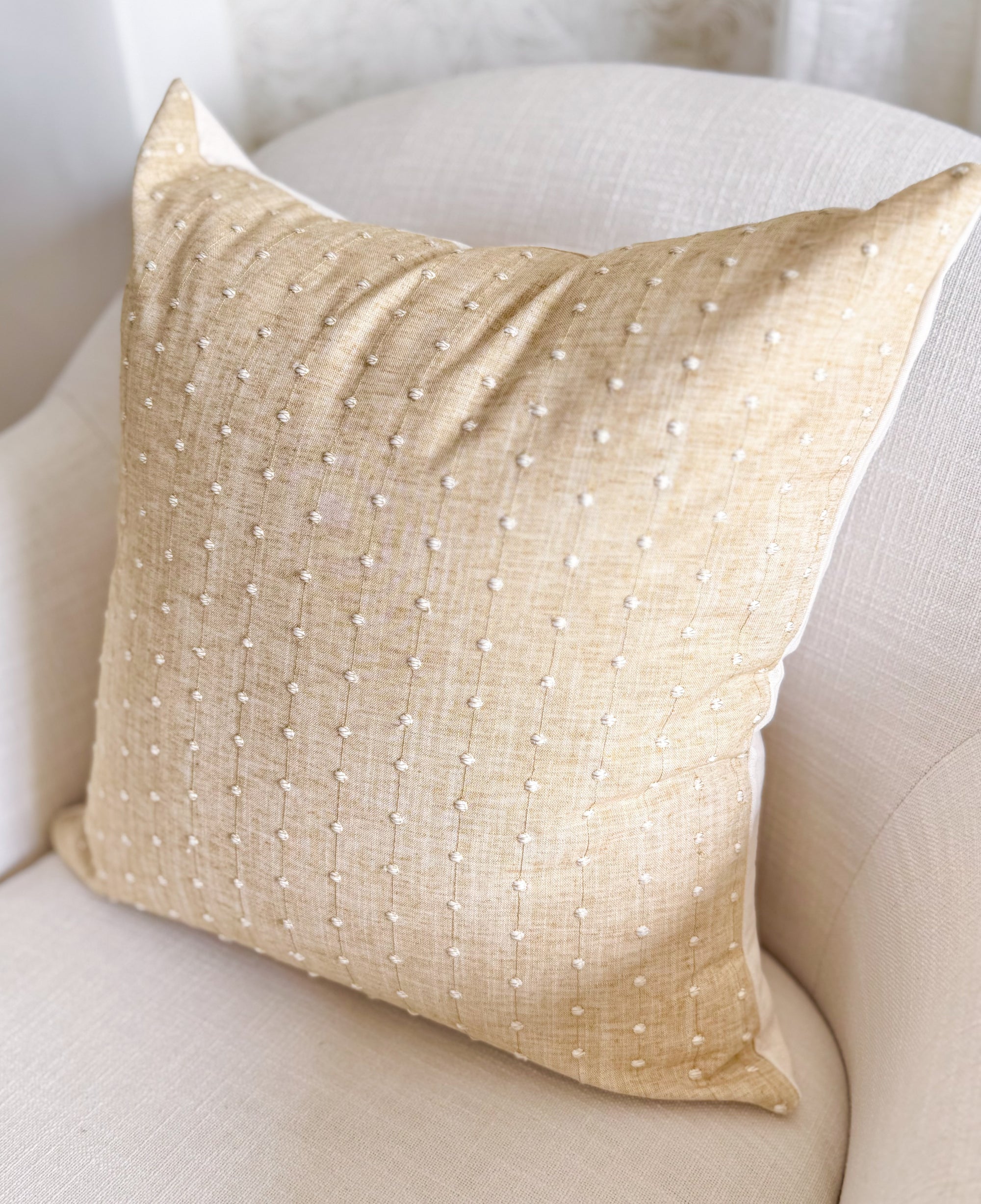 Solana Embroidered Swiss Dot Pillow Cover - Golden