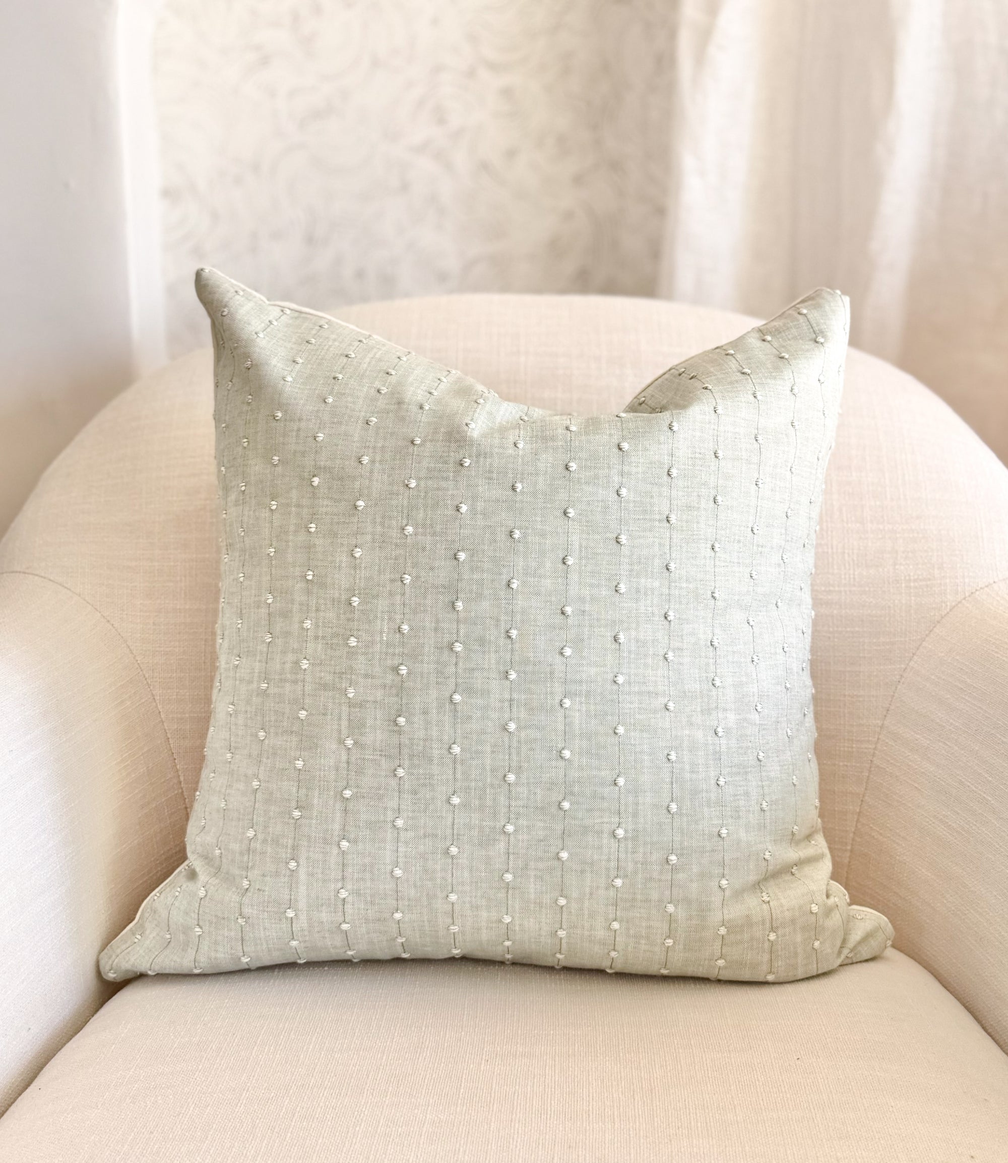 Solana Embroidered Swiss Dot Pillow Cover - Mist