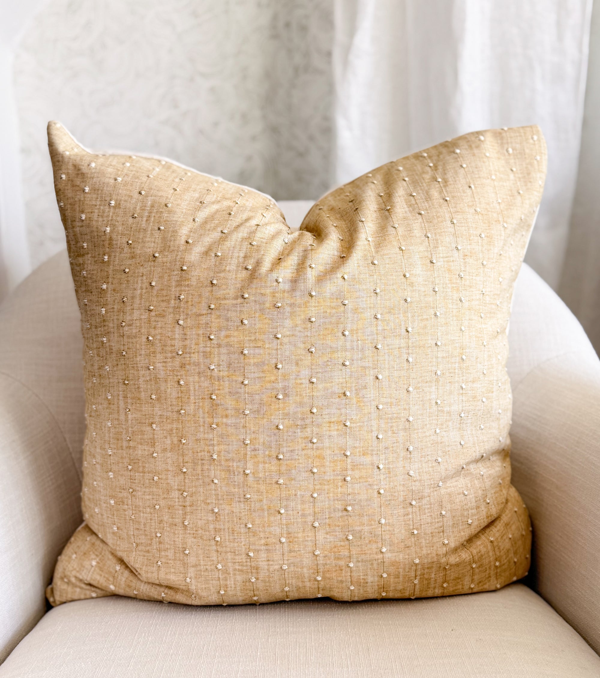 Solana Embroidered Swiss Dot Pillow Cover - Golden