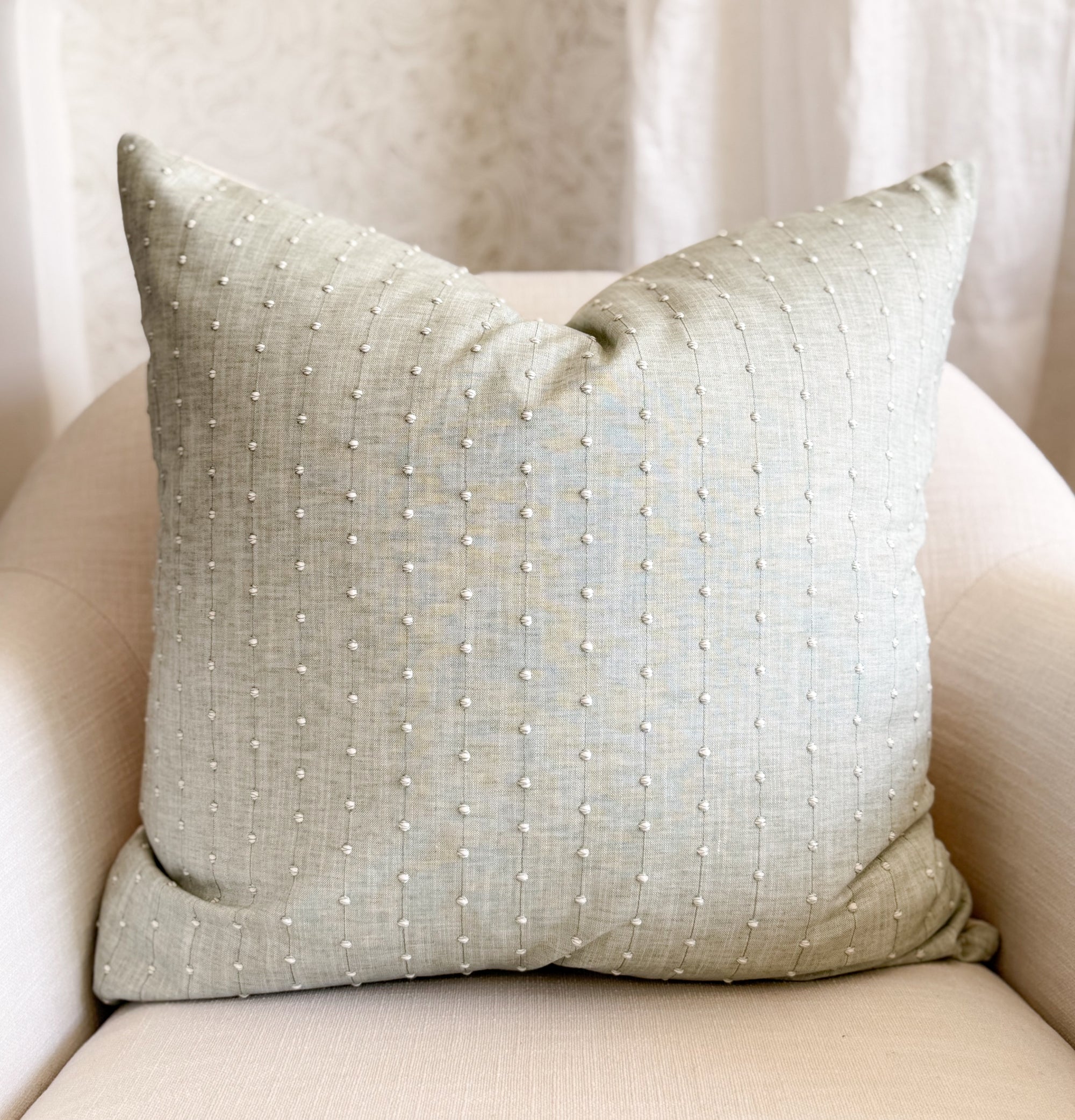 Solana Embroidered Swiss Dot Pillow Cover - Mist