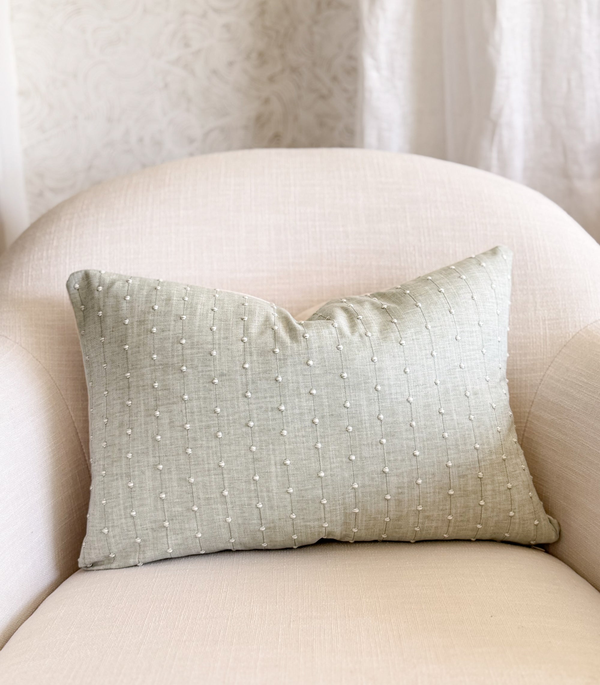 Solana Embroidered Swiss Dot Pillow Cover - Mist